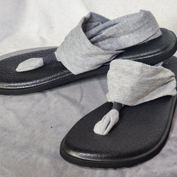 Sanuk Grey Black Ella Slip On Cushion Insole Stretch Fabric Yoga Sling Sandal 7 - Picture 2 of 16